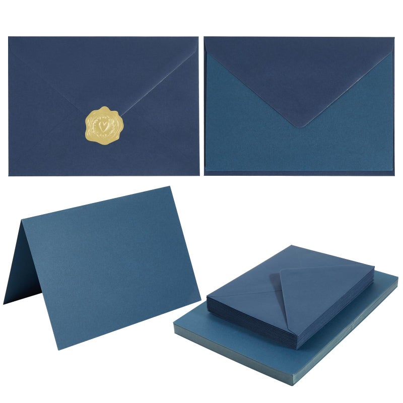 Toperd 50 Pack Navy Blue A6 Envelopes with Cards 4x6 Thick Folded Cardstock and Gold Stickers for Greeting Cards, Wedding, Birthday, Invitations, Baby Showers (Navy Blue, 4x6) - Image 1